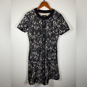 Alexia Admor Nude Black Lace Button Front Short Sleeve A Line Dress S/M